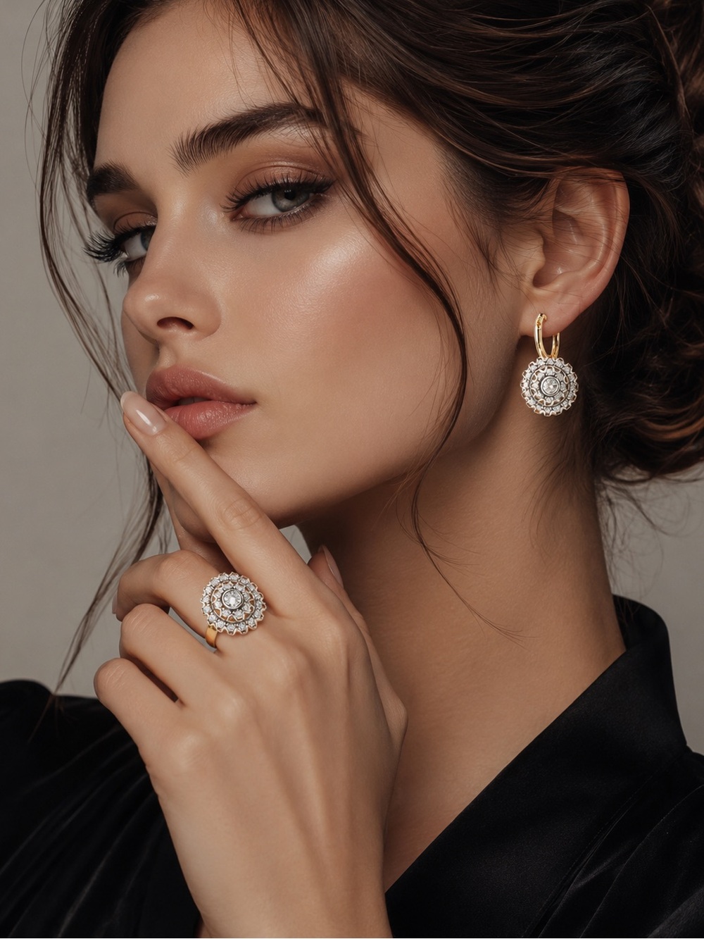 Vintage Elegant Floral Halo CZ Ring in Rose Gold and Silver Set